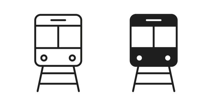 Subway icon editable vector pack. Black flat and line symbols