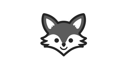 Fototapeta premium Simple cartoon fox head illustration, cute wild animal face icon in grey and white, minimalist vector graphic.