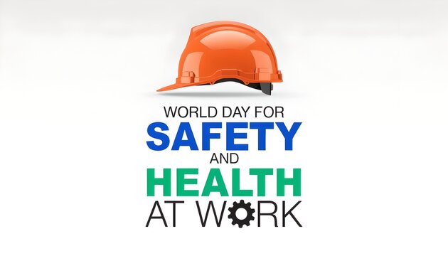 World day for safety and health at work logo with construction helmet