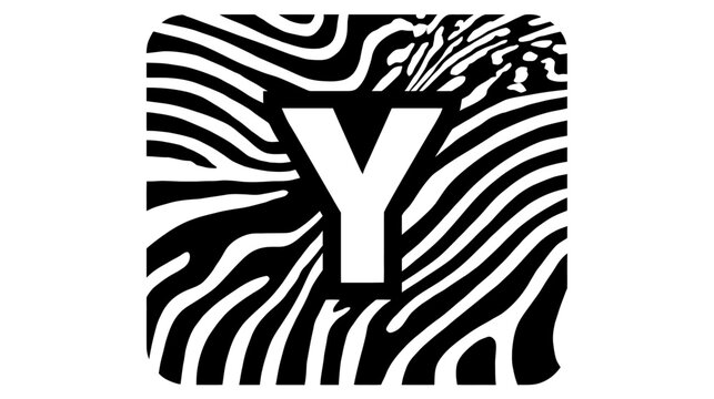 Stylish black and white letter Y with zebra stripe pattern background, modern graphic design element, wild animal print alphabet initial