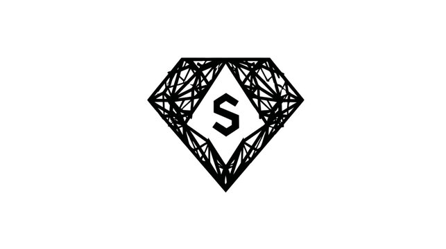 Modern Geometric Diamond Shape with Stylized Letter S Monogram. Abstract Polygonal Black Vector Graphic Design Element.
