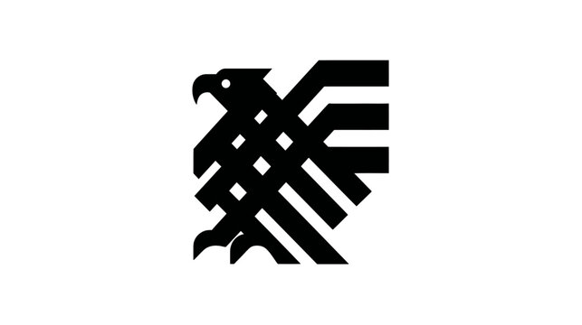 Geometric abstract black eagle or hawk bird silhouette icon, minimalist line art symbol representing strength, power, and freedom