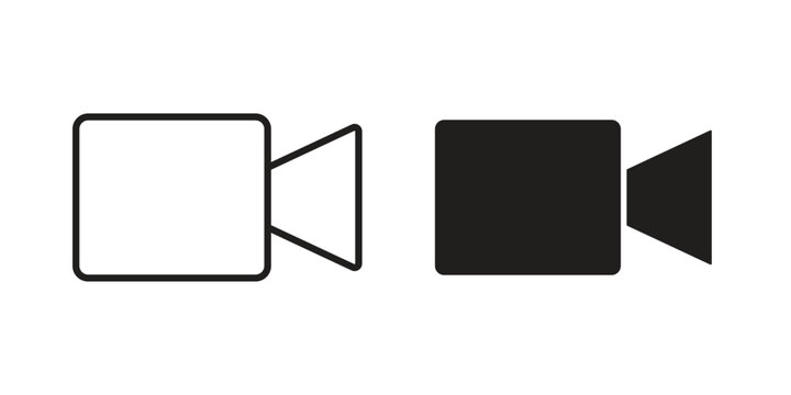 Video call icon editable vector pack. Black flat and line symbols