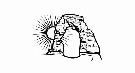 Obraz premium Stylized sun behind a natural rock arch formation