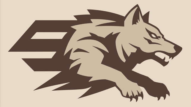 Dynamic running wolf head symbol illustration, fierce predator emblem for sports, gaming, or branding. Aggressive canine mascot.