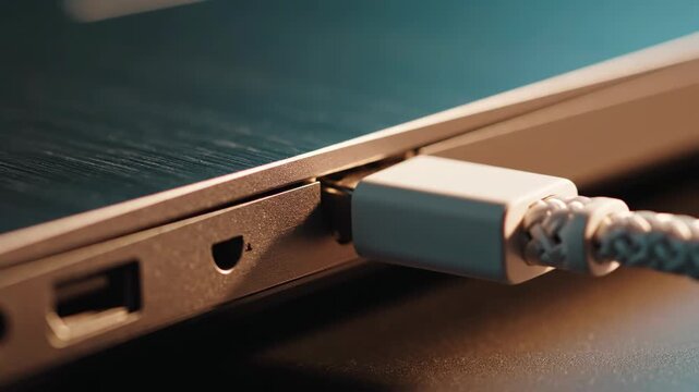 USB cable plugged into laptop port
