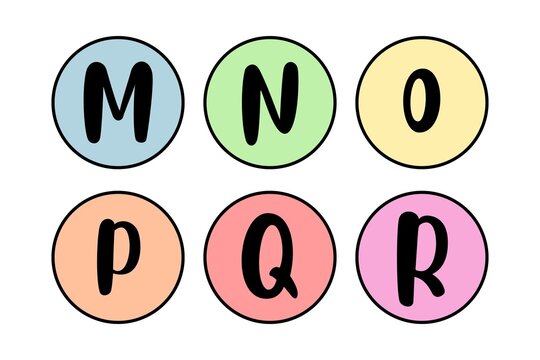 A colorful illustration of six letters in circles