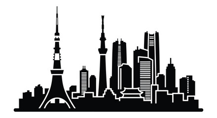 Fototapeta premium Black Silhouette of a City Skyline with Towers urban