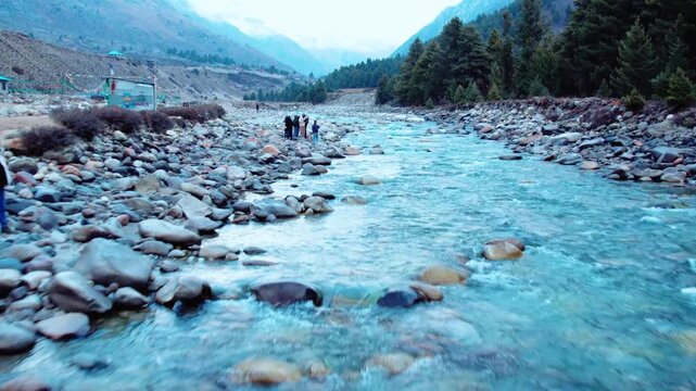 Baspa River Flowing Through Chitkul Village at Evening Time