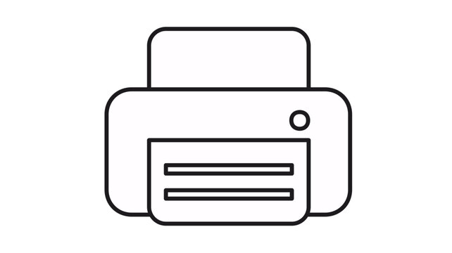 Minimalist black line art printer vector icon illustration, office equipment symbol for document printing and technology hardware, isolated on white background for graphic design projects.