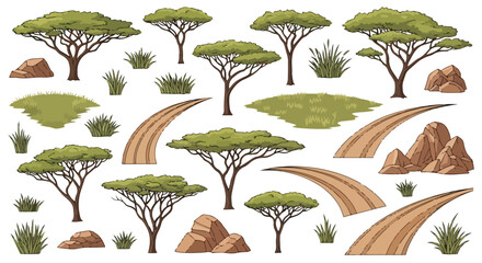 Set of African Savanna Landscape Elements Vector © image stock