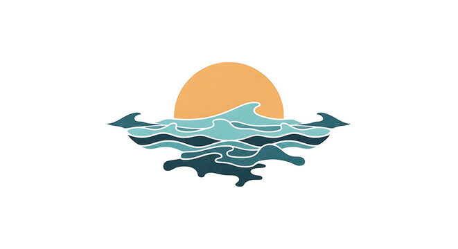 Stylized pixel art sunset over ocean waves with a warm orange sun and cool blue and teal water, evocative of a serene seascape