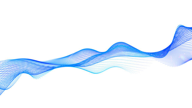 Abstract futuristic blue wave with floating particles and flowing lines on white vector background. Data flow concept for professional finance report, consulting pitch, e-learning, corporate banner