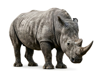 Obraz premium Large White Rhinoceros Standing Isolated on White Background Wildlife Photography