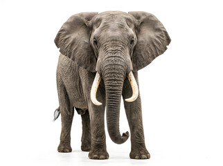Obraz premium Giant African Elephant with Large Tusks Facing Forward Isolated on White