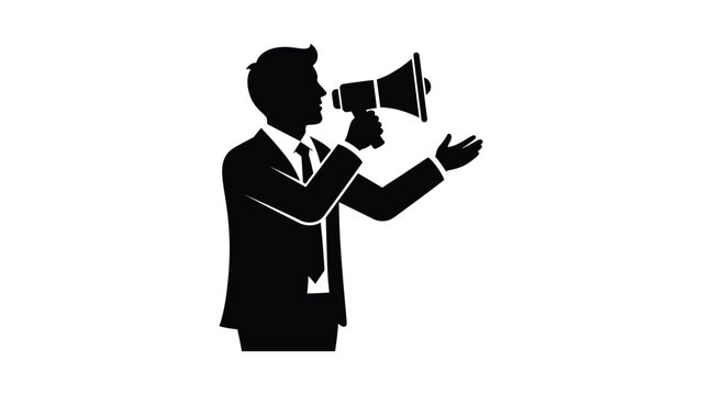 Businessman speaking through megaphone illustration.
