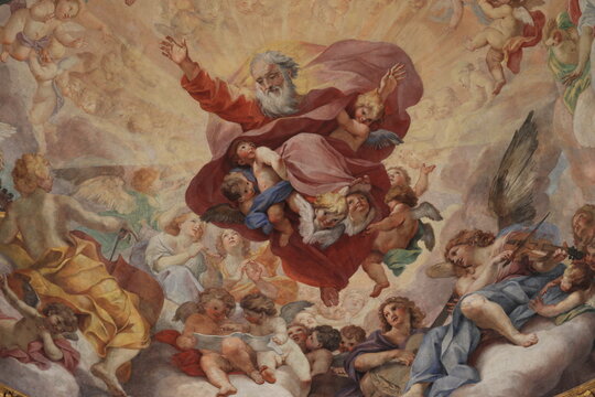 Cybo Chapel Ceiling Fresco at the Santa Maria del Popolo Basilica in Rome, Italy