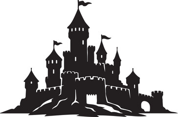 Obraz premium A black silhouette of a castle on a hill Vector