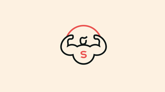 Abstract illustration of flexing arms with red arc and letter s on light background