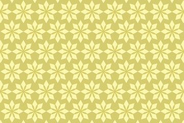 Fototapeta premium Seamless geometric pattern with abstract star shapes a repeating motif in a soft yellow and green palette for backgrounds and textiles