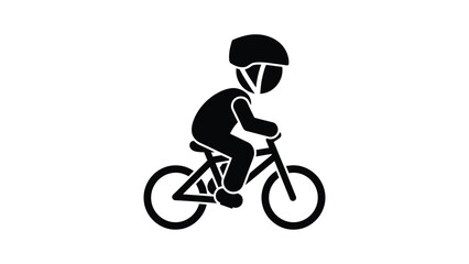 Naklejka premium a black silhouette of a child riding bicycle.