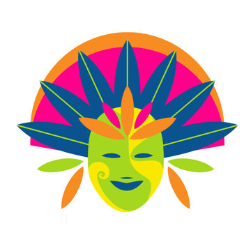 Flat minimal Sinulog festival mask icon with clean lines and cultural festive style