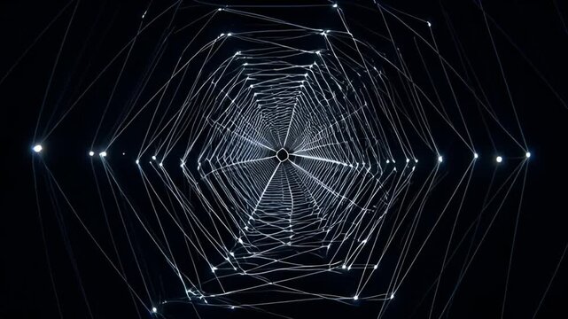 Abstract geometric structure with glowing lines and digital network