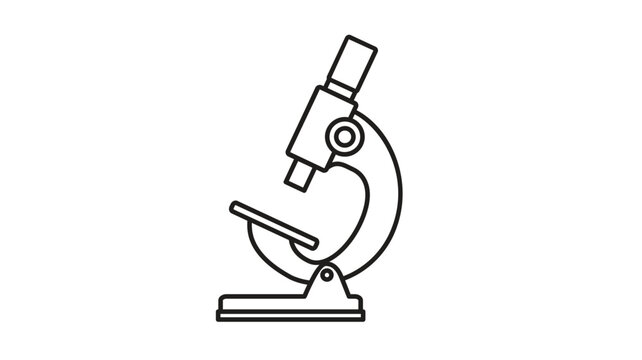 Minimalist black line art microscope vector icon illustration. Professional laboratory equipment symbol for scientific research, biology, chemistry, medical discovery, and school education.