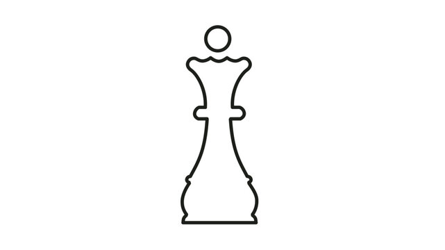 Black outline vector icon of a chess queen piece, representing strategy, leadership, and power in a minimalist line art style, perfect for gaming, business, and educational graphic design projects.