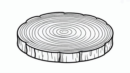 A black and white line drawing of a cross-section of a tree trunk, showing concentric growth rings arranged in a circular pattern._ © fatema