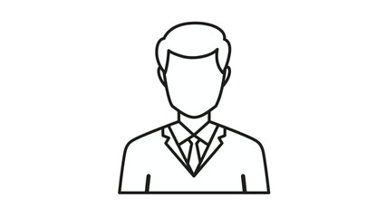 Minimalist black line art vector icon of a professional businessman in a suit and tie, representing a corporate employee, manager, or executive avatar for business and professional profiles. © MdKHALILUR