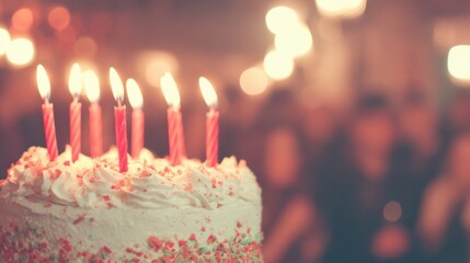 Obraz premium Celebration with cake and candles during a birthday party at night