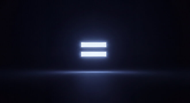 Glowing equal sign symbol floating in dark background for math concept