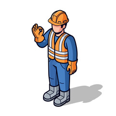 Fototapeta premium Construction worker in safety vest and hard hat giving ok gesture.
