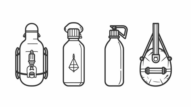 Black outline illustrations of four water containers on a white background