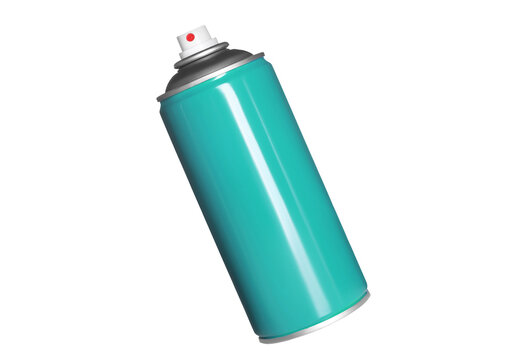 A teal spray paint can with a protective cap and a red safety ring isolated on transparent background
