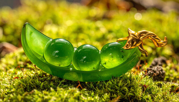 Detailed macro shot of jade peapod figurine