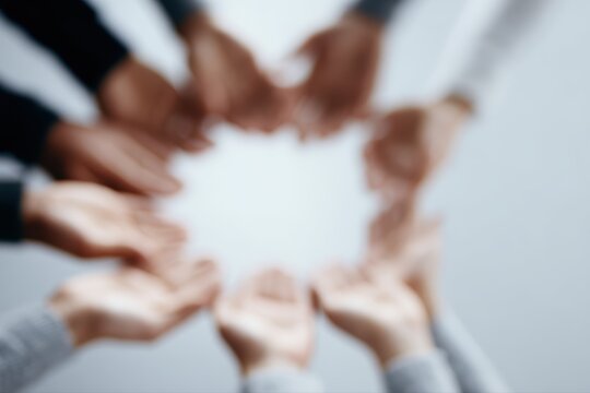 Unity cooperation teamwork charity concept group hands forming circle partnership support collaboration