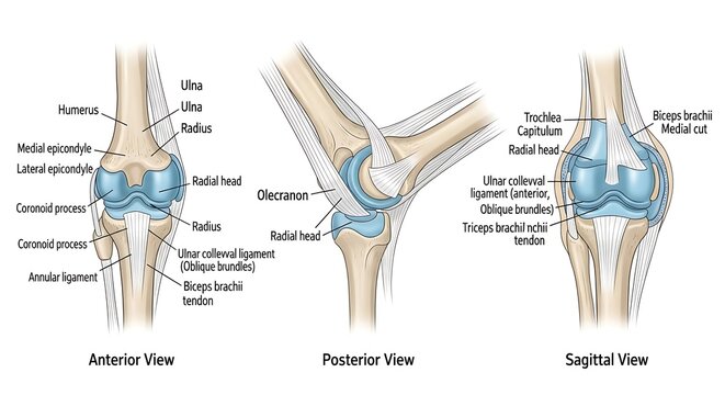 Detailed anatomical illustration of the human knee joint.
