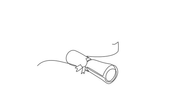 Graduation Cap and Diploma Class of 2026. Class of 2026 Concept. Single line draw design Video 4k. Footage graphic illustration