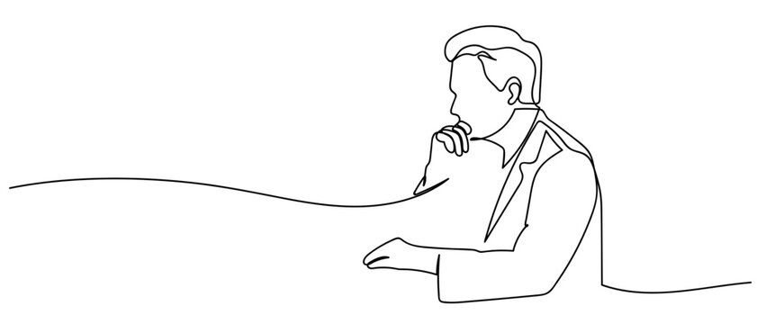 continuous line style Business people are using a lateral perspective in their thinking. Minimalist vector illustration isolated on white background Editable stroke.
