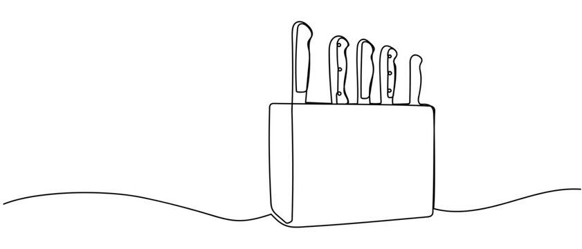 continuous line style Kitchen knife holder Minimalist vector illustration isolated on white background Editable stroke.