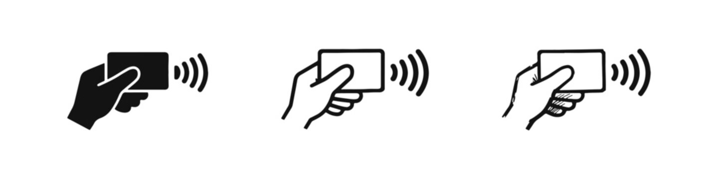 Hand with Credit Card for Contactless Payment Icon Set