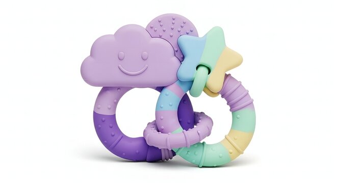 Soft Pastel Baby Teether Toy with Cloud and Star Shapes