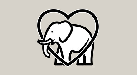Fototapeta premium Black and white elephant icon heart.