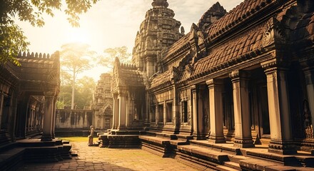 Obraz premium Beautiful Exterior Ancient Angkor Temple Complex in Cambodia Southeast Asia