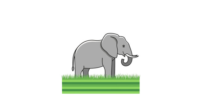 Gray Elephant Standing on Green Grass.