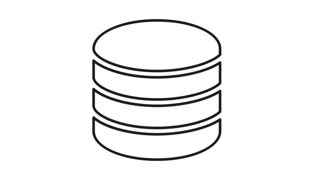 Minimalist black line art vector icon of a database or data storage server symbol, perfect for technology, computing, and information management designs, isolated on a white background.