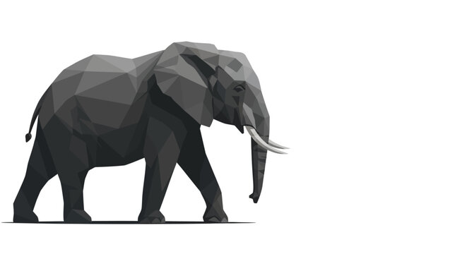 Low Poly Gray Elephant Walking Sideways.