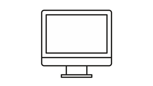 Minimalist black line vector icon of a computer monitor or desktop screen, isolated on white. Scalable illustration perfect for technology, business, office, and digital workspace concepts.